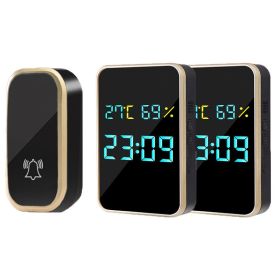 Outdoor Wireless Doorbell Digital Door Bell No Battery Self-powered Button Doorbell 200M Range 38 Chord Waterproof Security Door (Plug Type: US plug, Color: Gold Black-1)